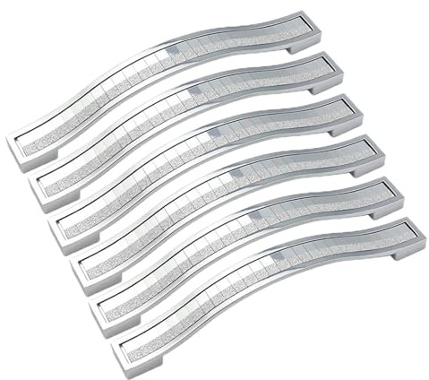 6Pcs Shiny Crystal Cabinet Handles, Glitter Drawer Pull Handles, Cupboard Pulls Furniture Door Pull Handles for Kitchen Wardrobe Cupboard 128mm