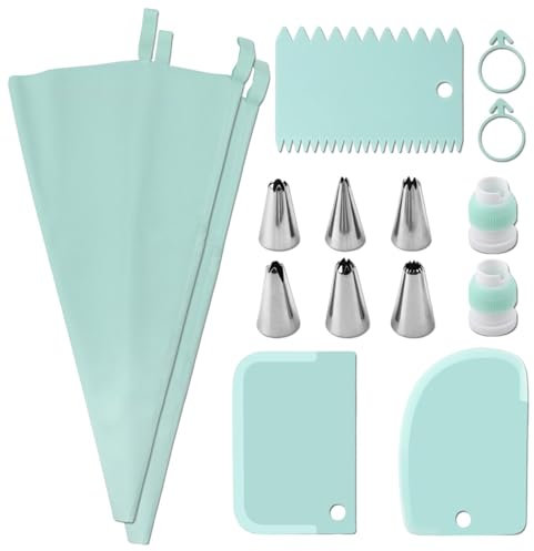 Juego de manga pastelera y boquillas para repostería, juego de tubos de glaseado para hornear, manga pastelera reutilizable de 15 piezas | Juego de tubos de glaseado para decorar tartas, seguro y