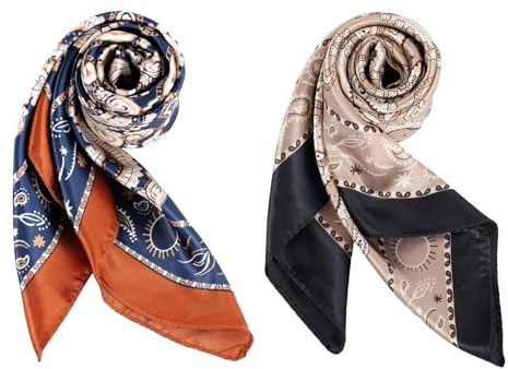 DAMILY 2 Stück Bandana Herren Satin Kopftuch, Halstuch Cowboy Tuch 70x70 | Vintage Bandana quadratisch, Sommer-Schal headscarf für Herren & Damen, Motorrad Piratentuch, Festival Haarband