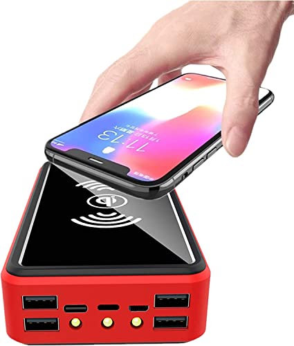 Power Bank Solaire 100000Mah, Chargeur Solaire Portable sans Fil avec 5 Sorties et 4 Entrées, Batterie Externe Haute Capacité avec Lampe de Poche LED, Chargeur de Téléphone Solaire pour I-ph