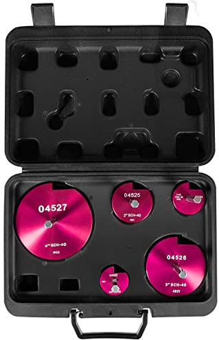 5-Piece PVC Pipe Reamer Tool Kit for PVC, CPVC, ABS Fittings, Includes 1.25, 1.5, 2, 3, 4 Reamers, 3/8 Hex Shaft, Compatible with Standard 1/2 Drills for Pipe Cleaning & Smoothing Edges