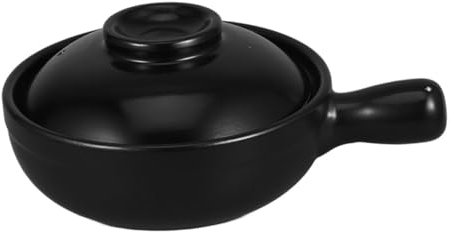 VICASKY Clay Cooking Pot with Lid 600ml Black Terracotta Stew Pot for Gas Stove Rice Porridge Cooking