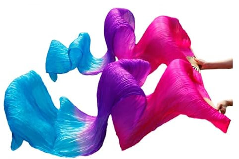 WJLYDM Bauchtanz-Fächer aus Seide, Rayon-Seide, echte Seidenschleier, 1 Stück for die Linke Hand + 1 Stück for die rechte Hand(Color12,120cm Imitation Silk)
