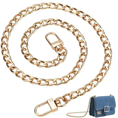 jwtyu Taschenkette 60cm Taschenkette Gold Metall Handtaschenketten Ersatzkette für Flacher Kettenrieme Umhängetasche Schulterriemen Geldbörse Taschenkette Gold Hochwertig