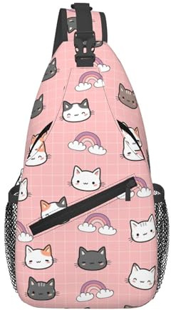 Brusttasche Niedliche Katze Tier Regenbogen Slingtasche Leichte Stilvoller Geschäft Schultertasche, Für Klettern, Wandern, Sports