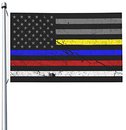 Garten Fahnen Dekorative, Dünne Linie Der Vereinigten Staaten, Rot-Blau-Gelbe Flagge, Textureffekt Doppelt Genäht Dekoration Flagge Für Drinnen Feiern Hanging Flag 90X150Cm