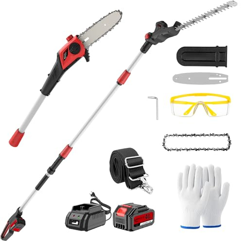 Keenstone 2-EN-1 Élagueuse sur Perche et Taille-haie Électrique Sans Fil, Tronçonneuse de 20cm, Batterie 4,0Ah, Double Lame de 42cm, Portée Max de 2,8m pour Jardins, Arbres et Arbustes