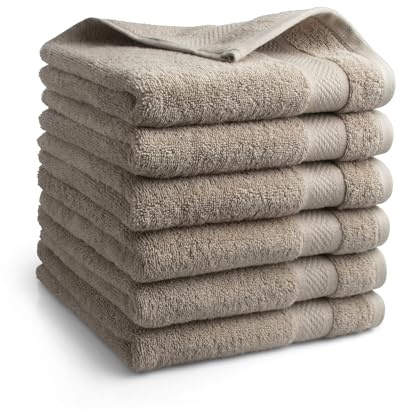 DoubleDry Premium Handtücher Set - 6 Stück 50 X 100 cm Baumwolle - 500 g/m² - Weich & Saugstark - Handtuch Badetuch badehandtücher für Bad und Dusche (Beige Taupe)