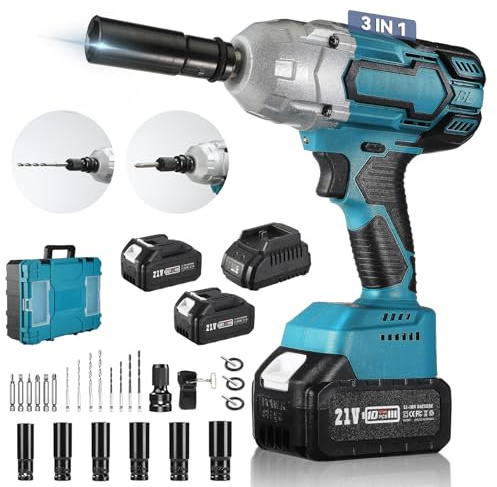 Taladro atornillador inalámbrico de 21 V, destornillador desatornillador inalámbrico con 2 baterías 4.0 Ah, 2 velocidades, luces LED, 25 accesorios para proyectos de bricolaje (azul 2)