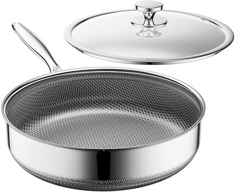 ZEROPAN Tiefe Bratpfanne mit Deckel 30cm, Bratpfanne Edelstahl Hybrid, Kühl bleibender Griff, Spülmaschinenfest, PFAS, PFOA und PTFE Frei, Ofenfest bis 260 °C, Geeignet für Induktion, Alle Herdarten