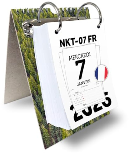 Kalvos Calendrier français 2026, calendrier de table, calendrier mural, calendrier à déchirer, 365 jours, calendrier quotidien à déchirer, kalendarium, calendrier quotidien minimaliste avec grands