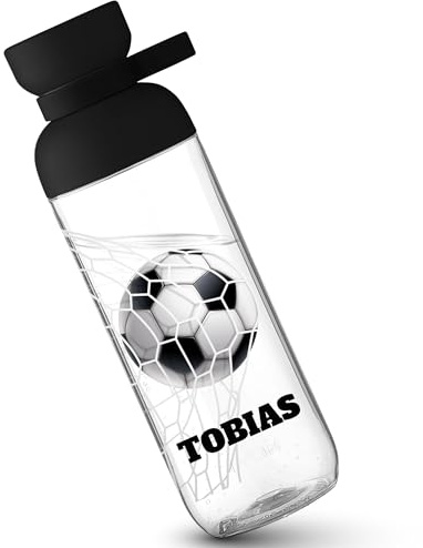 Kinder Trinkflasche Mepal Flasche - Fußball - Tor Netz mit Name - Geschenk Einschulung - 700 ml - Schwarz - fussball trinkflaschen fußballmotiv für personalisieren personalisierte