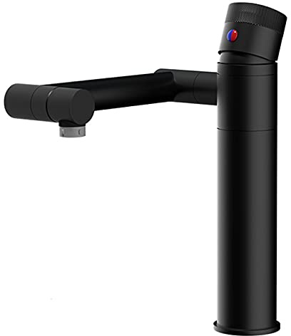 WTEPNQQDI Badarmatur aus massivem Messing, Waschtischarmatur, Einhand-Waschtischarmatur mit 360 ° drehbarem Dual-Mode-Auslauf, Einloch-Mischbatterie for heißes und kaltes Wasser, Schwarz(Noir)