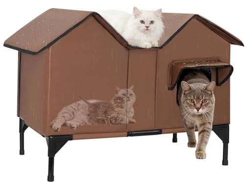 Outdoor Katzenhaus, Extra Large wasserdichtes Katzengehege mit erhöhter Basis, isoliertes Haustierhaus für Indoor-Outdoor-Katzen und kleine Hunde, Schutzhütte für mehrere Streifenhörnchen, Braun