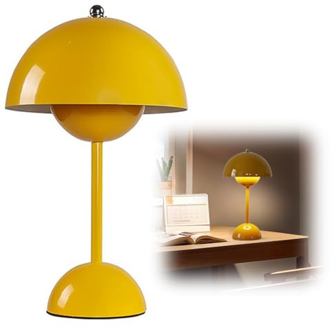 DASIAUTOEM Pilzlampen Tischlampe, LED Akku Tischlampe Kabellos, Moderne Aufladbar Touch Dimmbar Nachttischlampe mit 3 Helligkeitsmodi, 3000k-6000k Pilz Lampe für Wohnzimmer Schlafzimmer (Gelb)