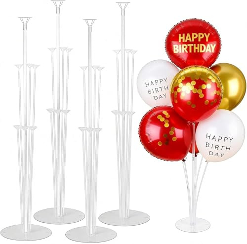 Set di 4 supporti per palloncini da tavolo, bastoncini riutilizzabili per palloncini con base per compleanni, lauree, feste, matrimoni