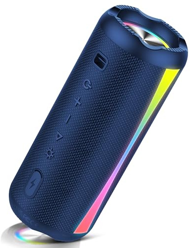 Altavoz Portátil 2026, Altavoz Bluetooth Potente con Bajos Mejorados, Hasta 20H de Reproducción, Altavoces Bluetooth 5.4 con Emparejamiento TWS, 7 Modos RGB, Ideal para Exterior, Fiestas y Viajes