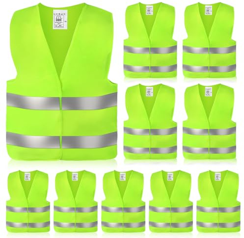 HOSPAOP Lot de 10 Gilets de Sécurité Voiture, Gilet Haute Visibilité Jaune Fluorescent avec Bandes Réfléchissantes, Gilet Réfléchissant Auto pour Panne, Dépannage, Travail, Conforme en ISO 20471 | Bandes réfléchissantes, Conforme EN ISO 20471, Pour panne et travail, Gilet réfléchissant auto, Dépannage