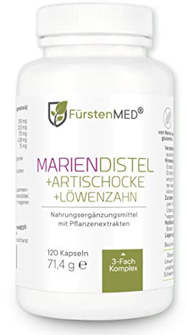 FürstenMED® Mariendistel Kapseln Hochdosiert mit Artischockenextrakt - Mariendistel Artischocke Löwenzahn und Cholin - Leber Komplex Hochdosiert mit 80% Silymarin 120 Kapseln Laborgeprüft