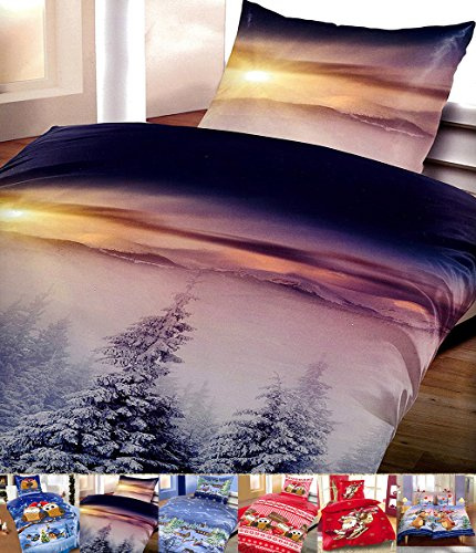 Leonado Vicenti Winter Flausch Bettwäsche Weihnachten Motive Microfaser Thermo Fleece, 4 Stück, 2X 135x200 cm + 2X 80x80 cm Winterhills