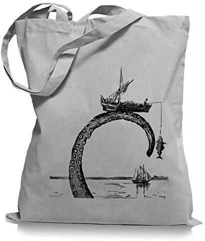 Octopus Riesenkrake Angler Fischer Stoffbeutel Tragetasche/Bag/Jutebeutel WM1-lightgrey