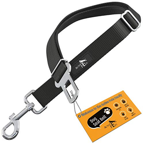 Active Pets Black Car Seat Belt for Dogs, Attaches to Harness & Collar, Adjustable 18 - 24 Travel Restraint System Fits Small - Large Pups for Safety & Comfort, Essential Pet Supplies & Accessories