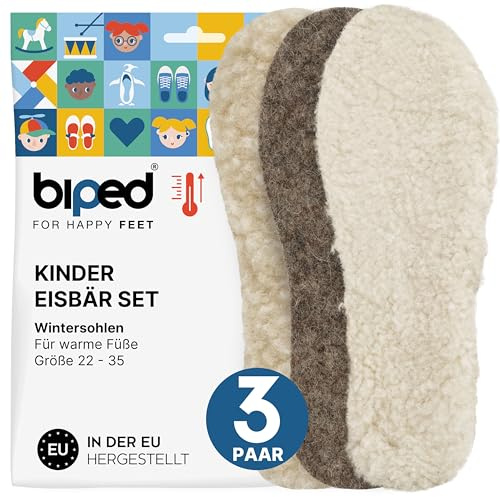 biped 3 par barnsulor vinterset EISBÄR - Extra värmande innersulor med äkta lammull, lammskinn och ullfilt z2729(24-25)