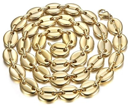 BOBIJOO JEWELRY - Männer Große Kaffeebohne Kette Halskette XXL 13x17mm 70 cm 125gr Edelstahl Vergoldet