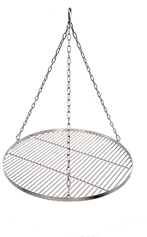 Grillrost Ø 70 cm mit Kette Edelstahl 5 mm Grillstabdicke Stababstand 14 mm für Schwenkgrill BBQ Dreibein