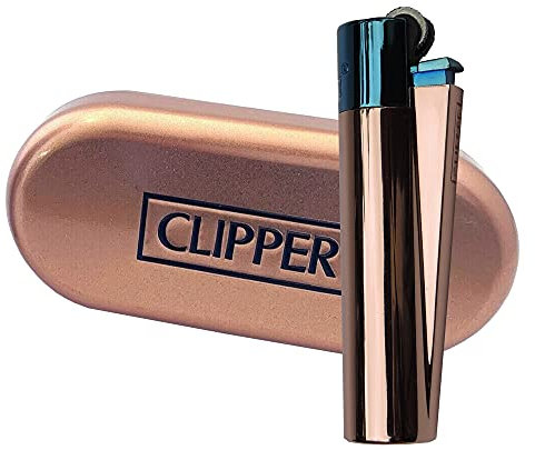Elegantes Clipper Metall Gas-Feuerzeug (Rosegold mit blauem Top) mit SOFORTGRAVUR +VORSCHAU: Gravur inklusive (Gasfeuerzeug nachfüllbar)