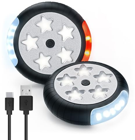Amteker Kinderwagen Licht Aufladbar, 12 LED Pro Licht 2 Leuchteffekte, USB Wiederaufladbares Lichts Kinderwagen, Passend für Alle Kinderwagen, Kinderwagen Beleuchtung Zubehör Baby Geschenk(2 Stück)