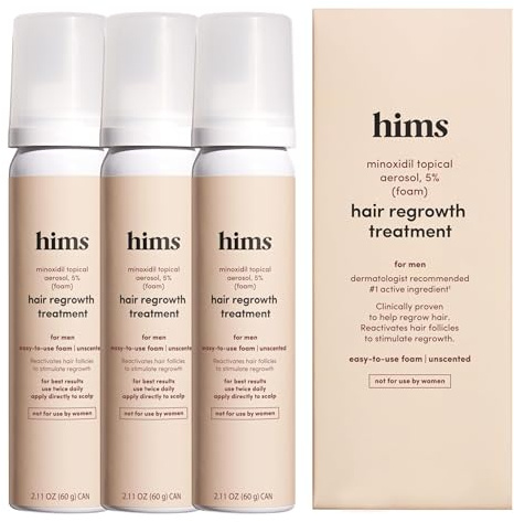 hims Hair Regrowth Treatment - Topical Minoxidil 5% Solution for Men - Extra Strength - Supports Thicker, Fuller Hair - Non-Greasy - Unscented, 3 Pack