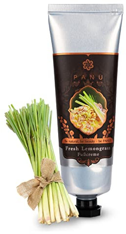 Panu Natural Fuß Creme Lemongrass - Reichhaltige Fußcreme für sehr trockene Füße - Intensive Fußpflege aus Thailand - Effektive Fußcreme gegen Hornhaut - Premium Foot Cream - Veganer Fußbalsam