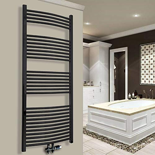 Gulfstream-Komfort Badheizkörper Handtuchwärmer Heizkörper Bad Chrom Gold Anthrazit Weiß Schwarz (1150 x 400 mm, Schwarz gebogen)