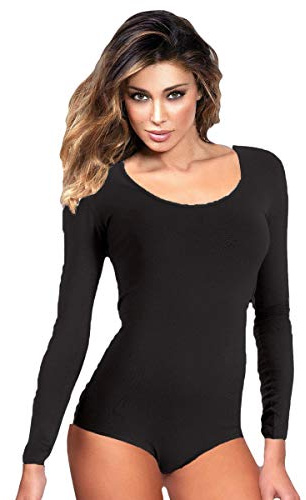 JADEA 3 Pezzi Body Donna Manica Lunga 4154 in Cotone Elasticizzato, Nero, S