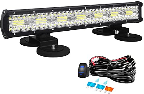 Willpower 20 Zoll 51CM 420W Led Arbeitsscheinwerfer Bar + Magnet Halterungen + Kabelbaum Led Scheinwerfer 12V 24V Flutlicht Spot für Offroad Auto Traktor Zusatzscheinwerfer Rückfahrscheinwerfer