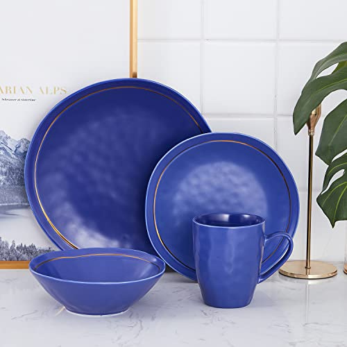 Stone Lain Clara Porcelain 16-Piece Round Dinnerware Set, Blue, Service for 4