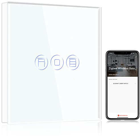 BSEED ZigBee Interruptor Persiana Blanco,ZigBee Interruptor Inteligente Compatible con Tuya,Alexa y Google Home,Control de APP y Función de Temporizador,2,4Ghz Alexa Interruptor Persiana