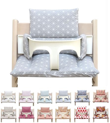 Blausberg Baby - Sitzkissen Set kompatibel mit Tripp Trapp® Stokke Hochstuhl Sitzkissen ABWASCHBAR Öko-Tex Baumwolle, 6 cm Sitzpolster nutzbar mit Baby Set & Holzbügel & Tray Table - Happy Star Grau