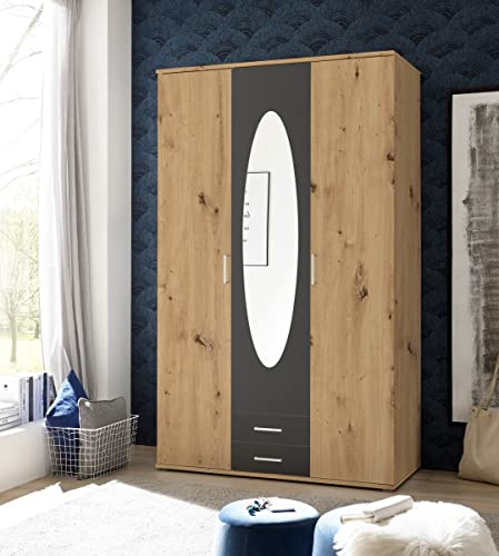 möbelando Kleiderschrank >Kassel< (BxHxT: 120x195x55 cm) in Artisan Eiche/Graphit