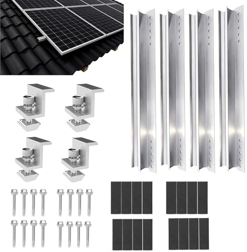 4 Piezas Kit de Riel Montaje Fotovoltaico Panel Solar, Soportes de Montaje Techo Azulejos de Panel Solar Aluminio Riel de Montaje Fotovoltaico de Aleación para Caravana Barco Yates (300 mm)