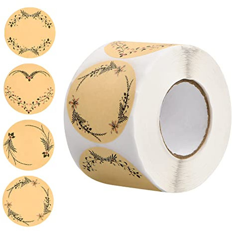 500 stycken självhäftande etiketter, 5 cm kraftpappersklistermärken, runda presentklistermärken, blommor, självhäftande etiketter för märkning, handgjorda klistermärken, etikett för presentpåsar
