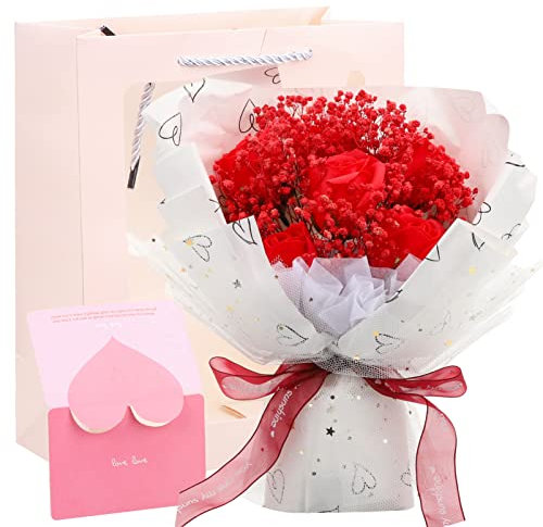 Gadpiparty 1bund Trockenblumenstrauß Aus Schleierkrautblumen Und Rosen Blumenstrauß Zur Dekoration Geschenk Zum Valentinstag Für Freundin