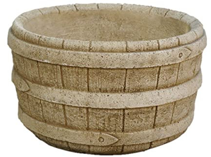 AnaParra Maceta Jardinera Barril 47x29cm. Rústica para Exterior de Hormigón Piedra| Capacidad: 35L. Peso: 32Kg.