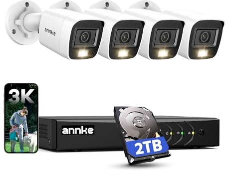 ANNKE 8CH 3K Security Camera System with Audio/Mic, 8 Channel Surveillance AI DVR and 4X 5MP 2960 * 1665 CCTV Cams with Dual Light, Human/Vehicle Detection, IP67, Color Night Vision, 2TB Hard Drive