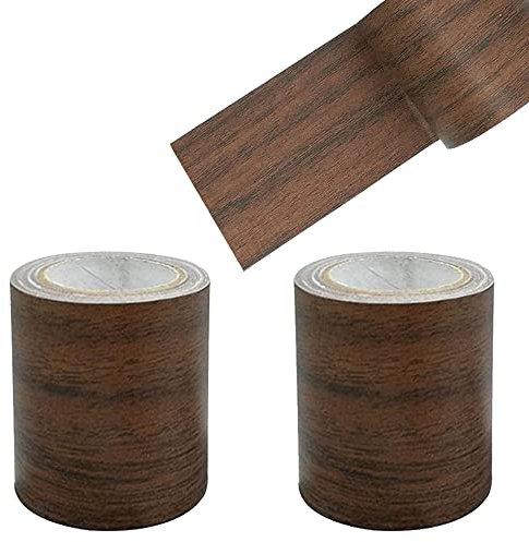 Guidre 2 Rolle Holzoptik Klebeband Realistische Holzmaserung Reparatur Selbstklebend Holzmaserung Panzertape für Weichsockelleiste Türen Bordüre Wände Tapeten, Möbel, 8cm x 4.57m (Dunkelbraun)