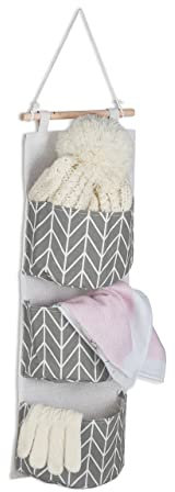 Relaxdays Hängeorganizer, 3 Fächer, Baumwolle, HxB: 74x20 cm, Hängetasche Bad, Flur, Büro, Hängeaufbewahrung, Creme/grau