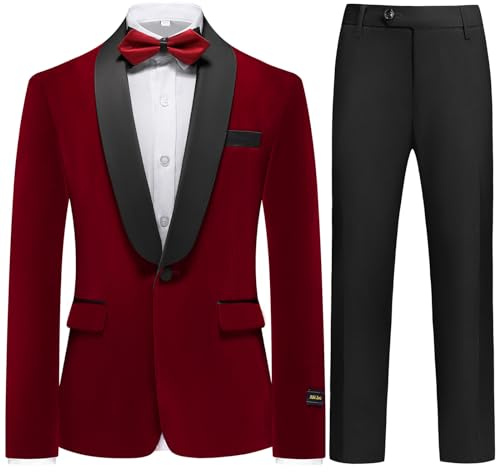 Boys Velvet Suits Slim Fit Tuxedo 2 Piece Kids Blazer Jacket Pants Formal Sizes 10 Fashion Ring Bearer Outfit for Wedding Burgundy
