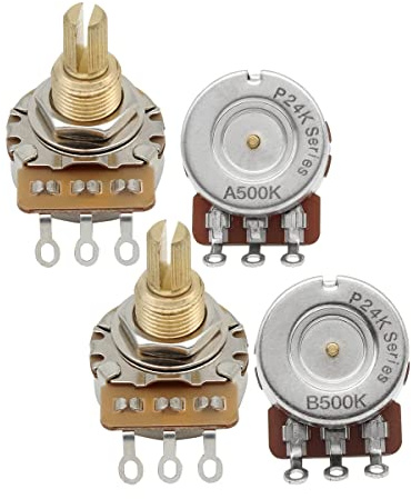 FLEOR Lange Messingschaft-Kontrolltöpfe A500K+B500K Potentiometer-Set 24 Spline Split Shaft D3/8 für E-Gitarren-Lautstärkeregelung (Set mit 2A2B)
