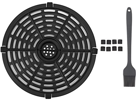 Air Fryer Replacement Grill Pan, Round Heat Resistant Non-Stick Air Fryer Rack Tray Basket Grill Plate Crisper Plate, Air Fryer Replacement Parts Accessories, Dishwasher Safe (20CM)